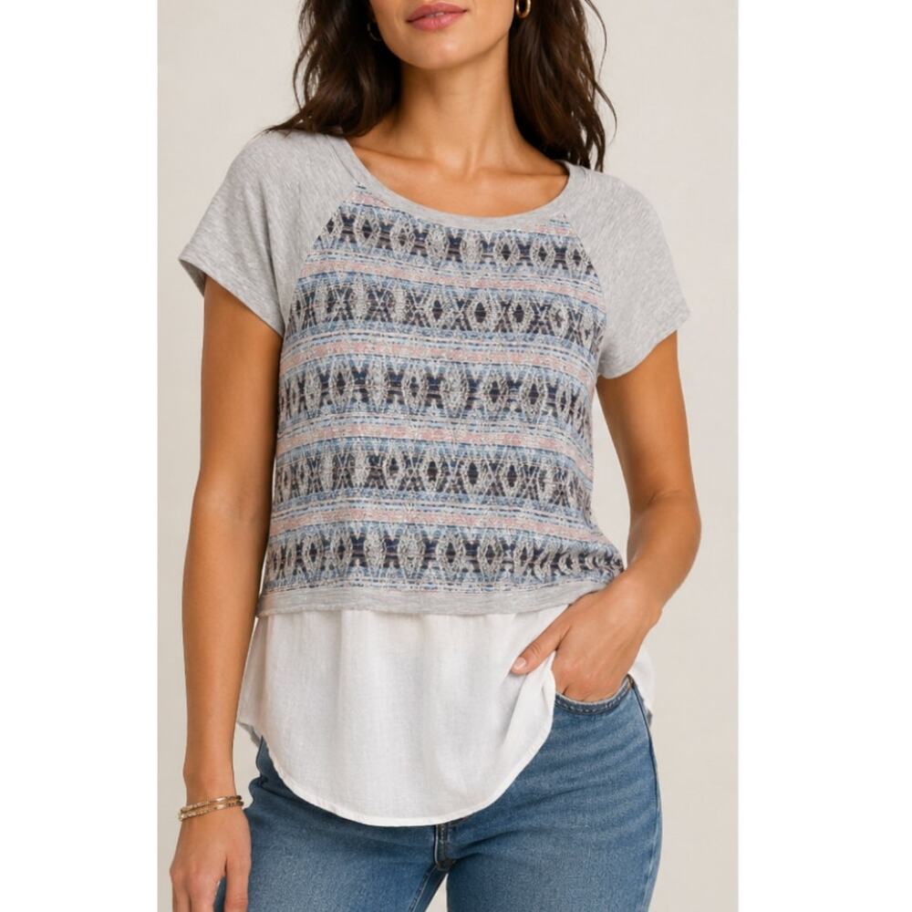 Dolan Left Coast Collection Boho Tunic Top Size S Sheer Layered Tapestry Print